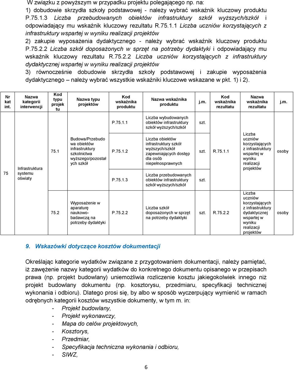 75.2.2 infrastruktury dydaktycznej wspartej w wyniku realizacji 3) równocześnie dobudowie skrzydła szkoły podstawowej i zakupie wyposażenia dydaktycznego należy wybrać wszystkie wskaźniki kluczowe