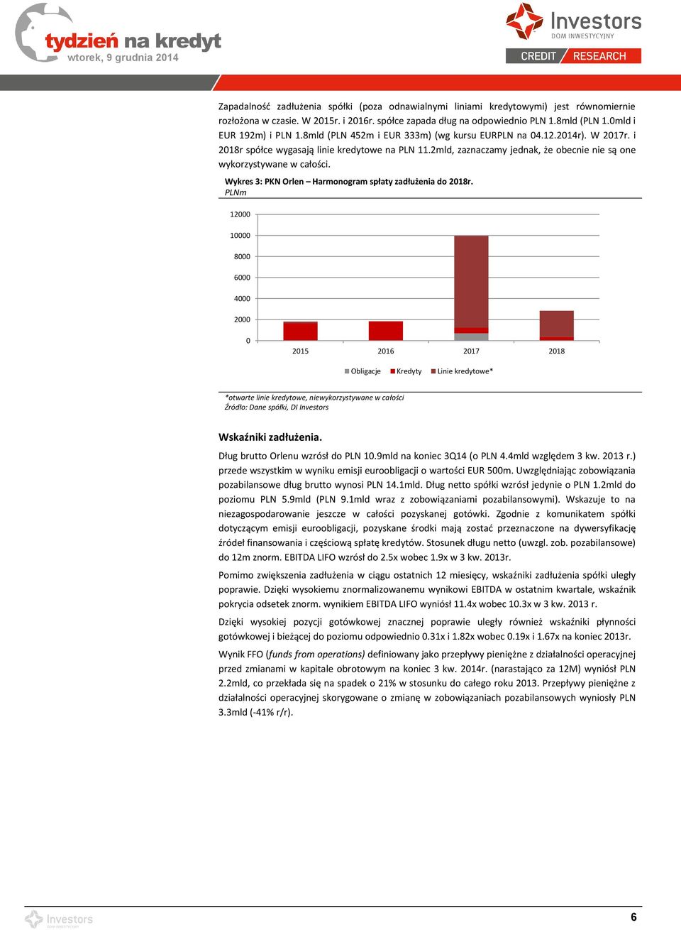 2mld, zaznaczamy jednak, że obecnie nie są one wykorzystywane w całości. Wykres 3: PKN Orlen Harmonogram spłaty zadłużenia do 2018r.