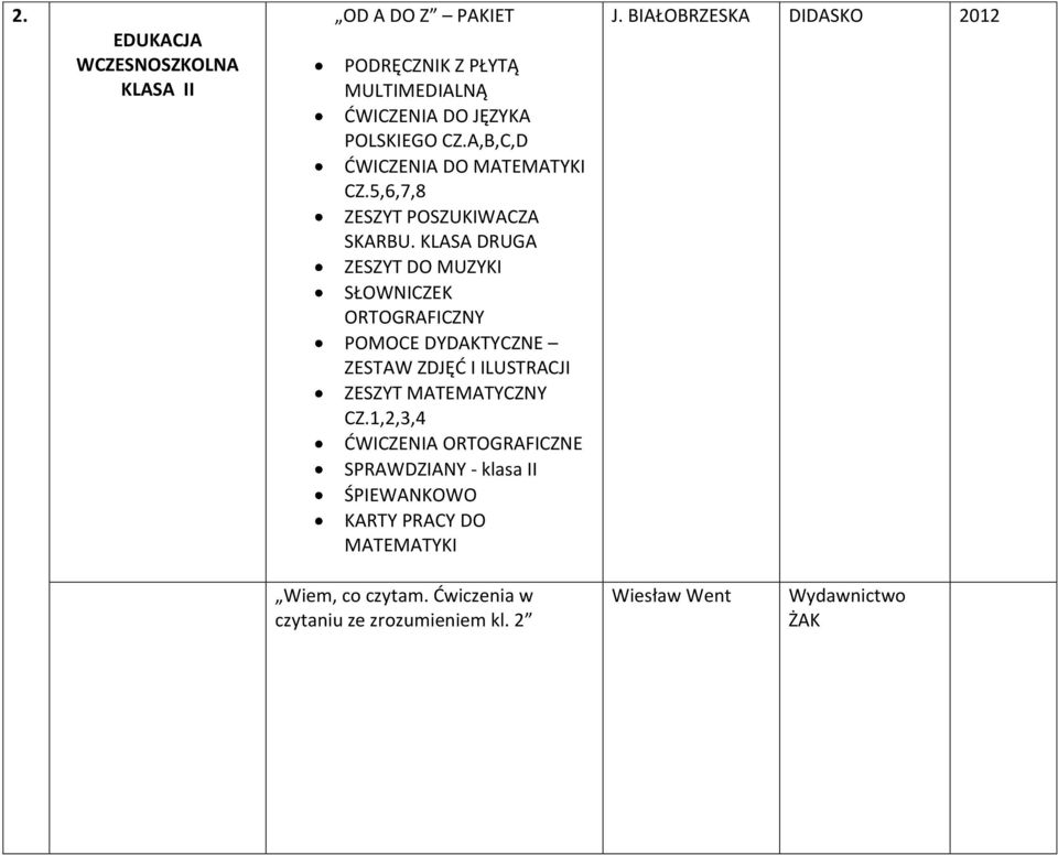 KLASA DRUGA ZESZYT DO MUZYKI SŁOWNICZEK ORTOGRAFICZNY POMOCE DYDAKTYCZNE ZESTAW ZDJĘĆ I ILUSTRACJI ZESZYT MATEMATYCZNY CZ.