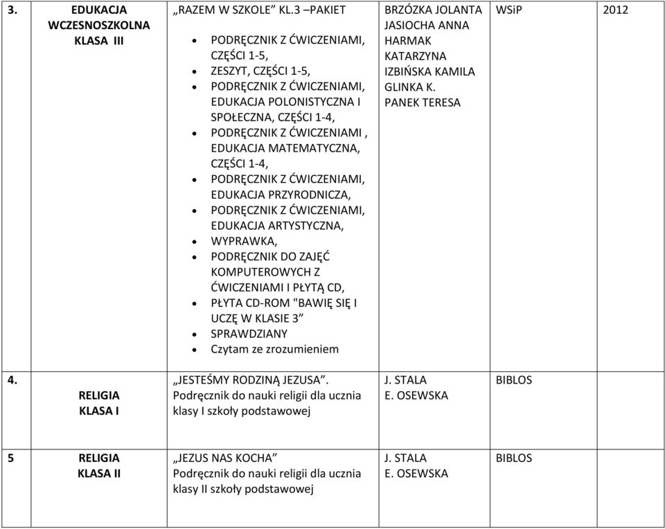 1-4, PODRĘCZNIK Z ĆWICZENIAMI, EDUKACJA PRZYRODNICZA, PODRĘCZNIK Z ĆWICZENIAMI, EDUKACJA ARTYSTYCZNA, WYPRAWKA, PODRĘCZNIK DO ZAJĘĆ KOMPUTEROWYCH Z ĆWICZENIAMI I PŁYTĄ CD, PŁYTA CD-ROM "BAWIĘ SIĘ I