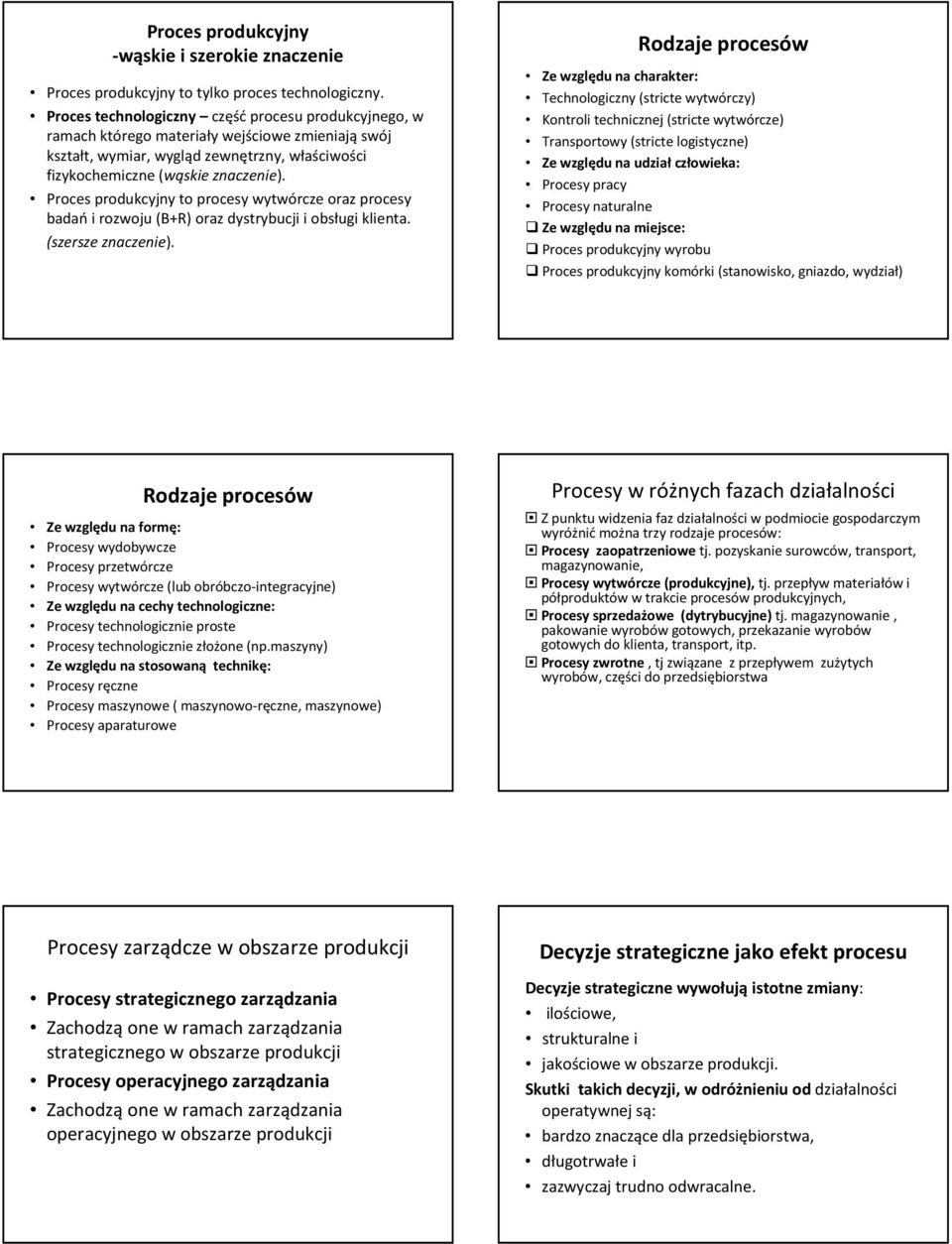 Proces produkcyjny to procesy wytwórcze oraz procesy badań i rozwoju (B+R) oraz dystrybucji i obsługi klienta. (szersze znaczenie).