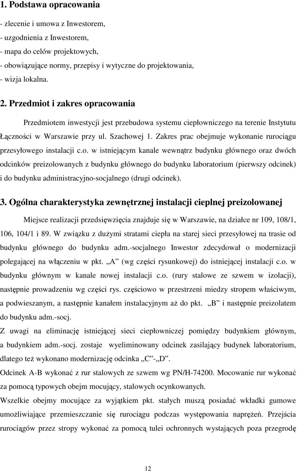 Zakres prac ob