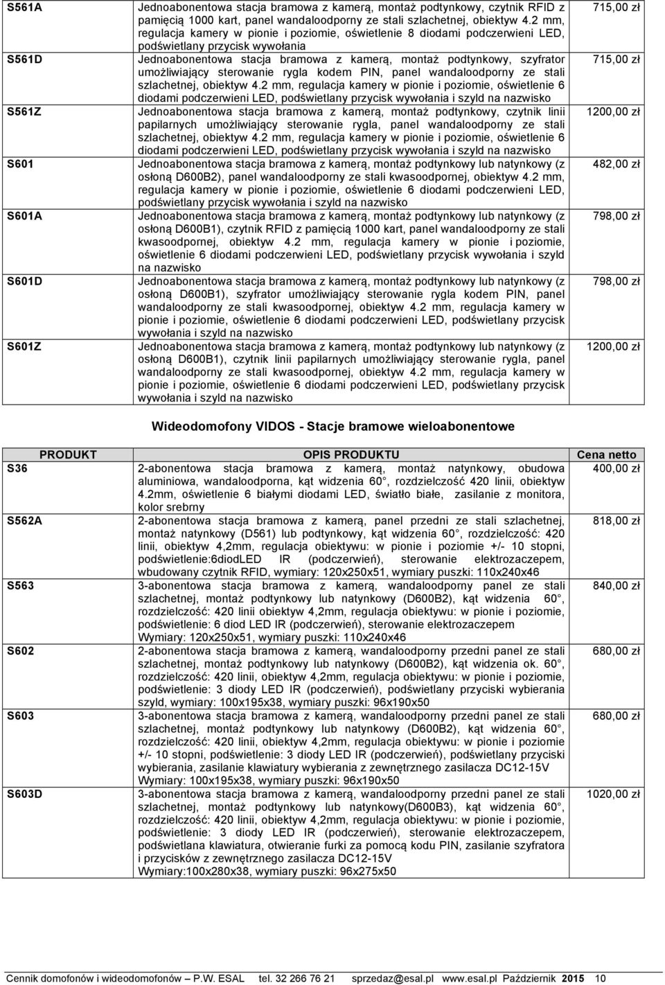 umożliwiający sterowanie rygla kodem PIN, panel wandaloodporny ze stali szlachetnej, obiektyw 4.