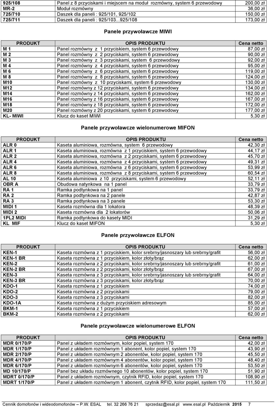 ..925/108 173,00 zł Panele przywoławcze MIWI M 1 Panel rozmówny z 1 przyciskiem, system 6 przewodowy 87,00 zł M 2 Panel rozmówny z 2 przyciskami, system 6 przewodowy 90,00 zł M 3 Panel rozmówny z 3