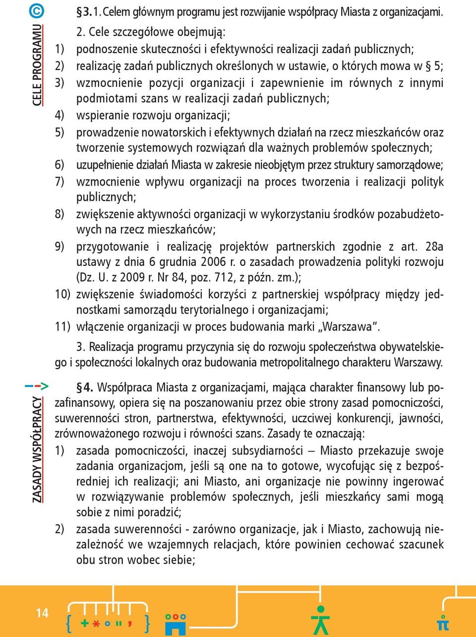 organizacji i zapewnienie im równych z innymi podmiotami szans w realizacji zadań publicznych; 4) wspieranie rozwoju organizacji; 5) prowadzenie nowatorskich i efektywnych działań na rzecz