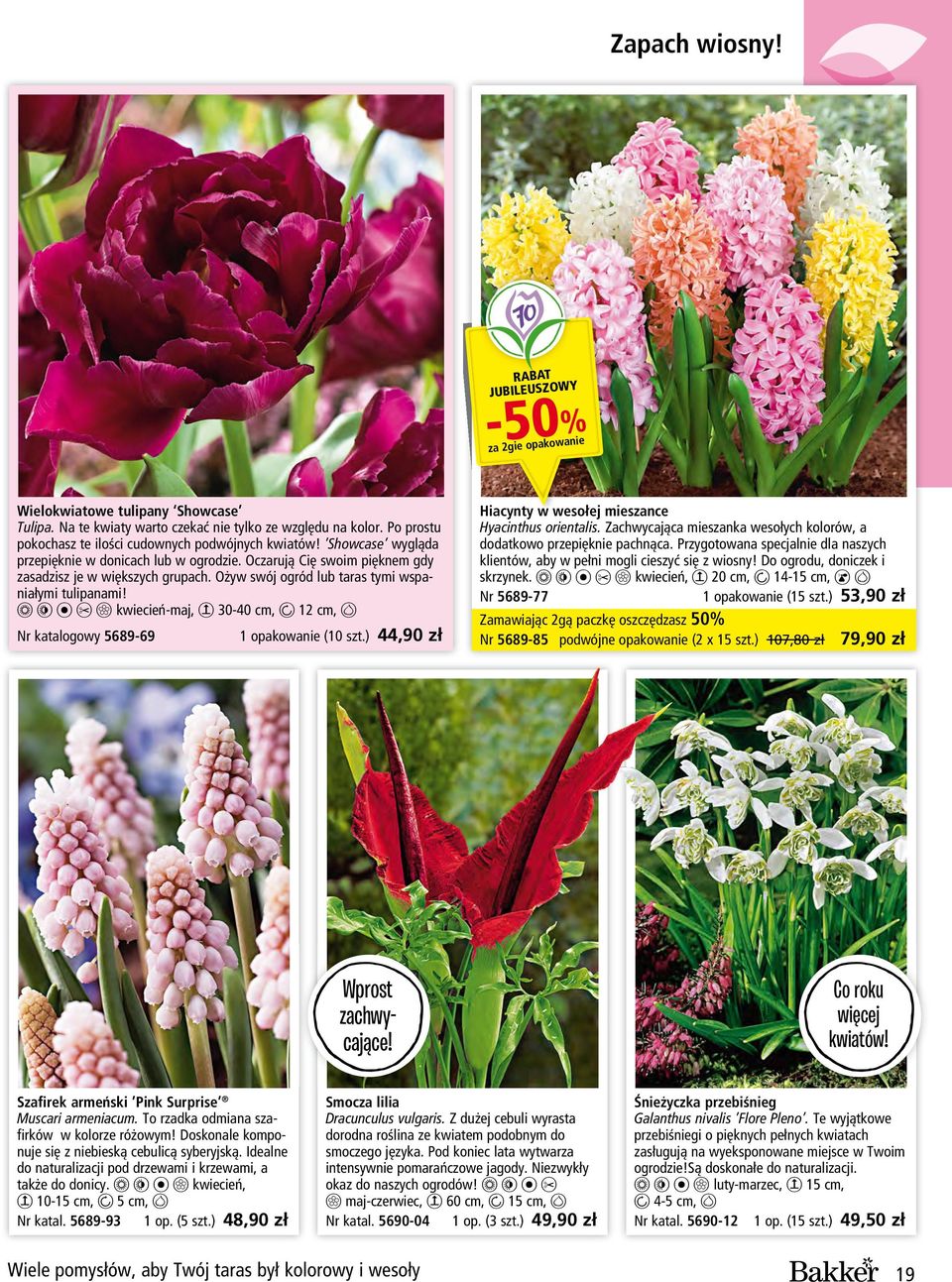 1 2 0 7 - kwiecień-maj, 6 30-40 cm, 8 12 cm, b Nr katalogowy 5689-69 1 opakowanie (10 szt.) 44,90 zł Hiacynty w wesołej mieszance Hyacinthus orientalis.