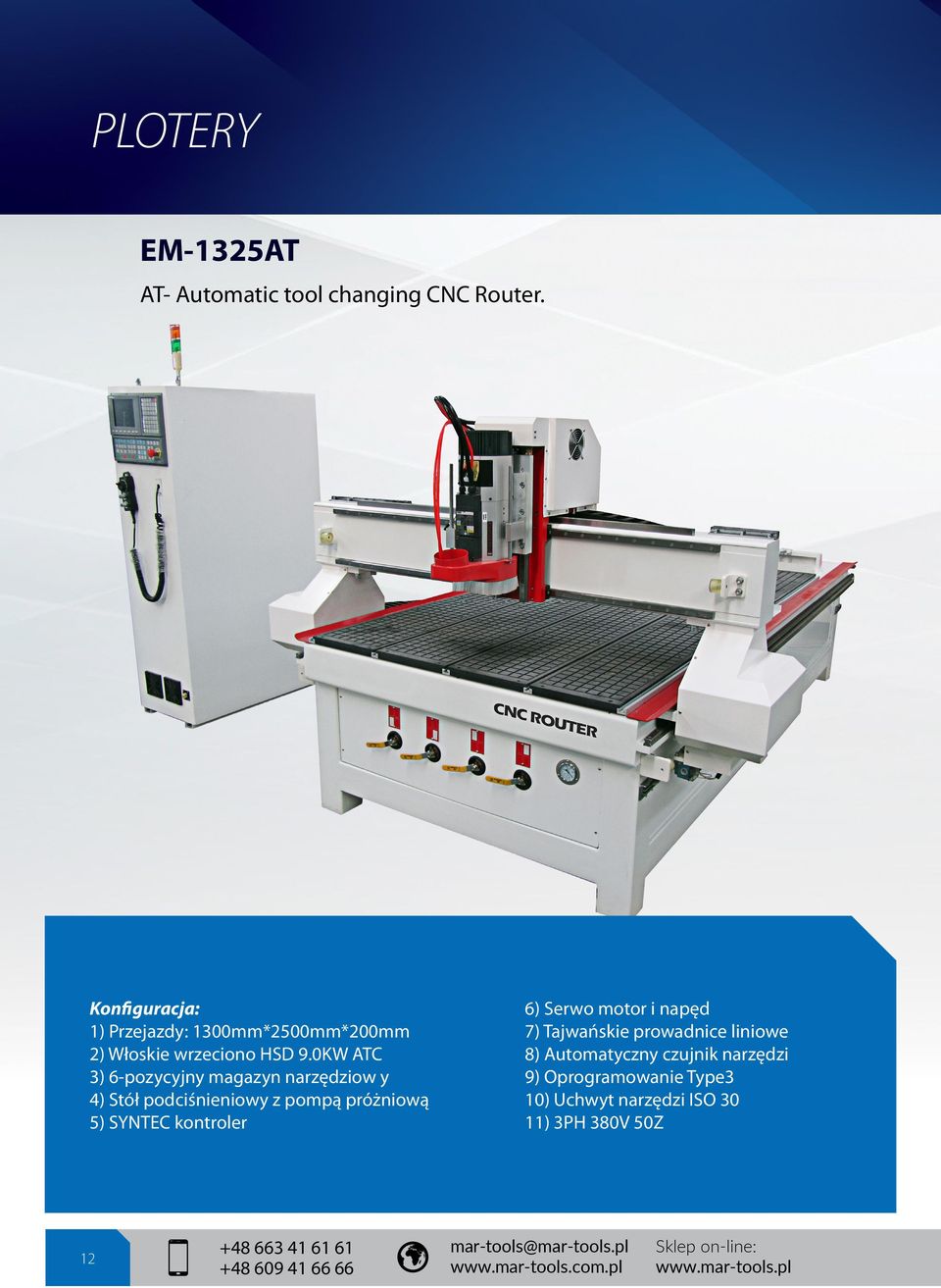 0KW ATC 3) 6-pozycyjny magazyn narzędziow y 4) Stół podciśnieniowy z pompą próżniową 5) SYNTEC kontroler 6) Serwo motor i