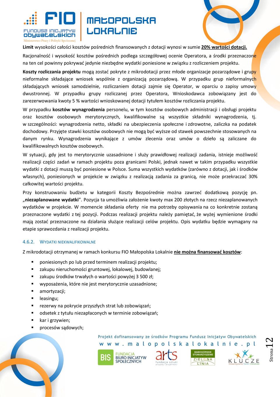 projektu. Koszty rozliczania projektu mogą zostać pokryte z mikrodotacji przez młode organizacje pozarządowe i grupy nieformalne składające wniosek wspólnie z organizacją pozarządową.