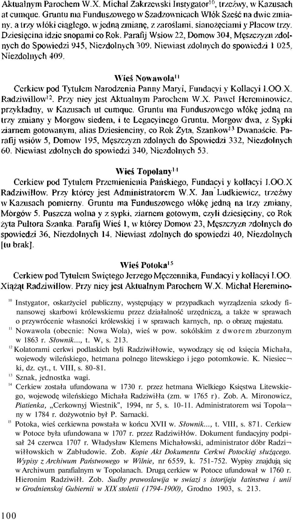 12 Kolatorami cerkwi podlaskich byli Radziwiłłowie, wywodzący się od księcia Michała, wojewody wileńskiego, hetmana polnego litewskiego i jego potomkowie. K. Niesiec ki, dz. cyt., t. VIII, s. 80-81.