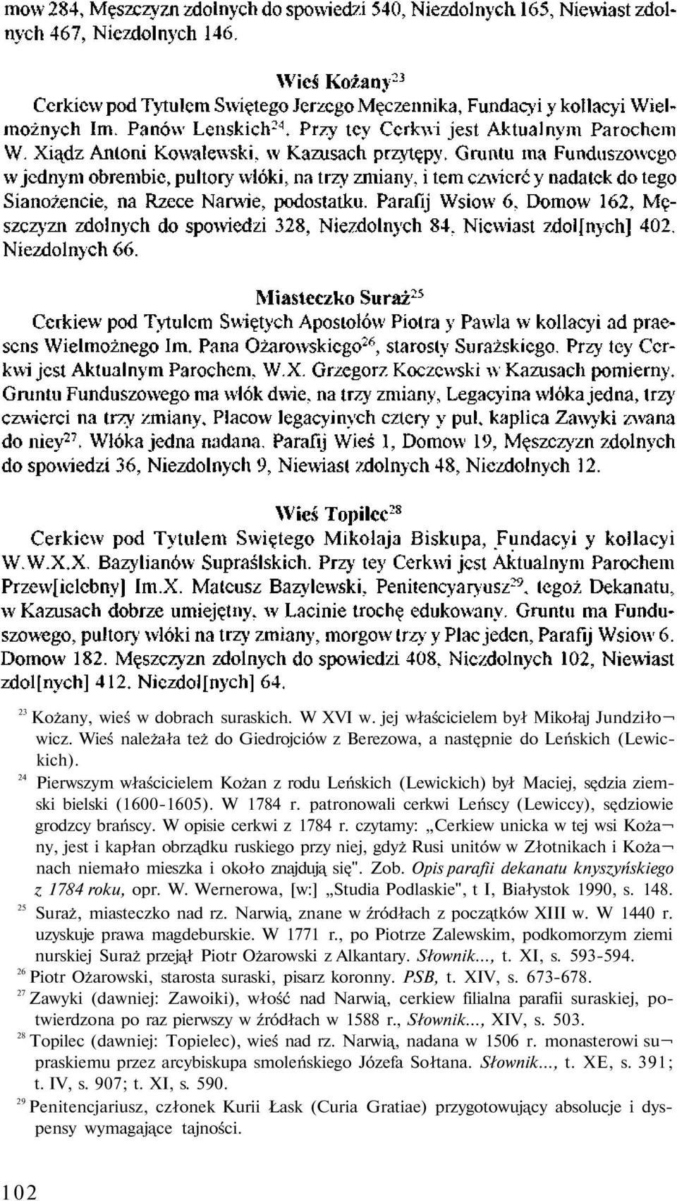 W opisie cerkwi z 1784 r. czytamy: Cerkiew unicka w tej wsi Koża ny, jest i kapłan obrządku ruskiego przy niej, gdyż Rusi unitów w Złotnikach i Koża nach niemało mieszka i około znajdują się". Zob.