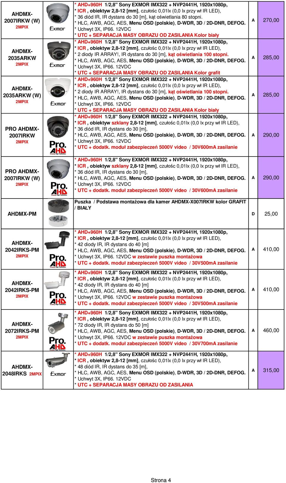 * UTC + SEPARACJA MASY OBRAZU OD ZASILANIA Kolor bia y * ICR, obiektyw szklany 2,8-12 [mm], czu c 0,01lx (0,0 lx przy w IR LED), * 36 diód IR, IR dystans do 30 [m], * UTC + dodatk.