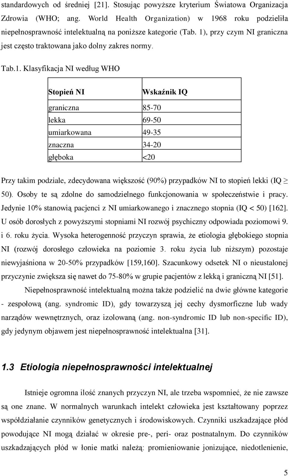 68 roku podzieliła niepełnosprawność intelektualną na poniższe kategorie (Tab. 1)