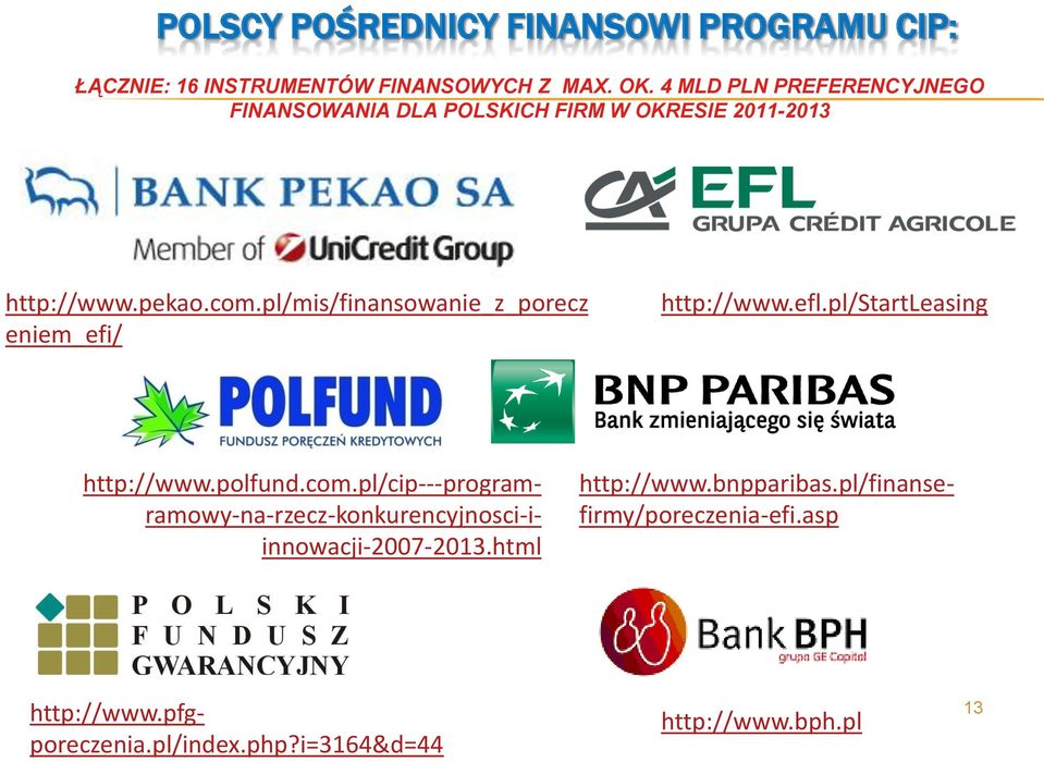 pl/mis/finansowanie_z_porecz eniem_efi/ http://www.efl.pl/startleasing http://www.pfgporeczenia.pl/index.php?