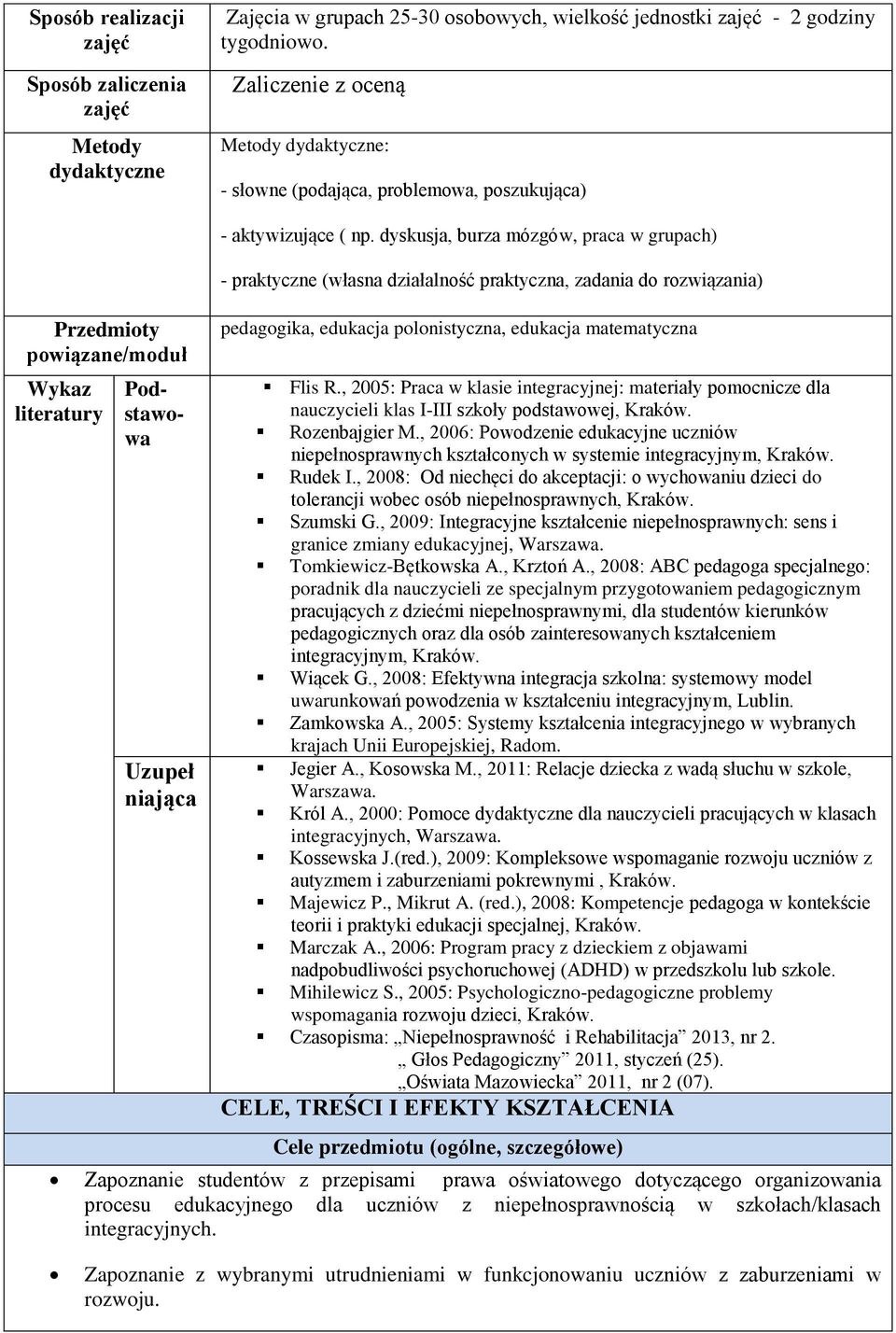 dyskusja, burza mózgów, praca w grupach) - praktyczne (własna działalność praktyczna, zadania do rozwiązania) pedagogika, edukacja polonistyczna, edukacja matematyczna Flis R.