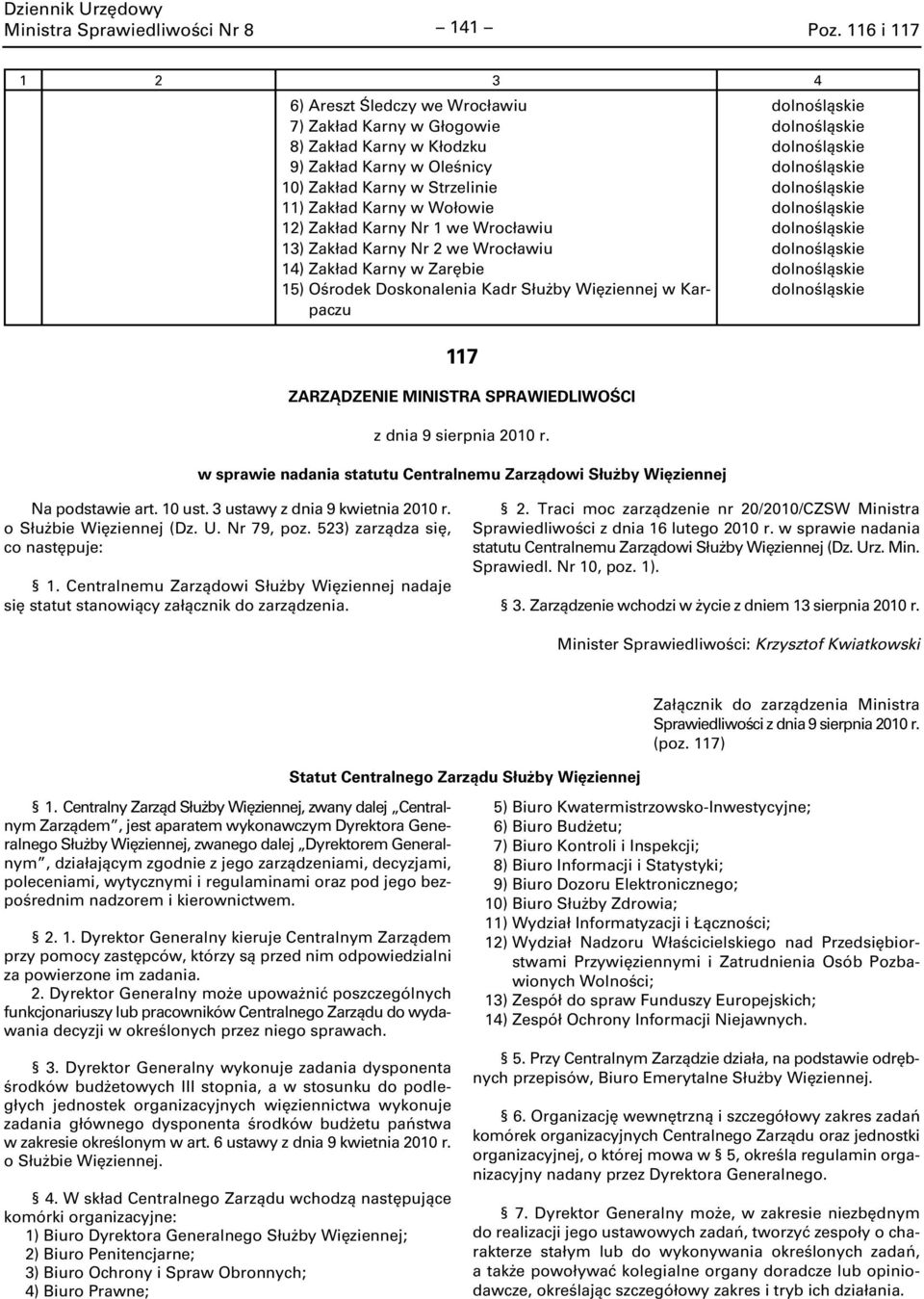 Wrocławiu 3) Zakład Karny Nr 2 we Wrocławiu 4) Zakład Karny w Zarębie 5) Ośrodek Doskonalenia Kadr Służby Więziennej w Karpaczu 4 dolno dolno dolno dolno dolno dolno dolno dolno dolno dolno 7 z dnia