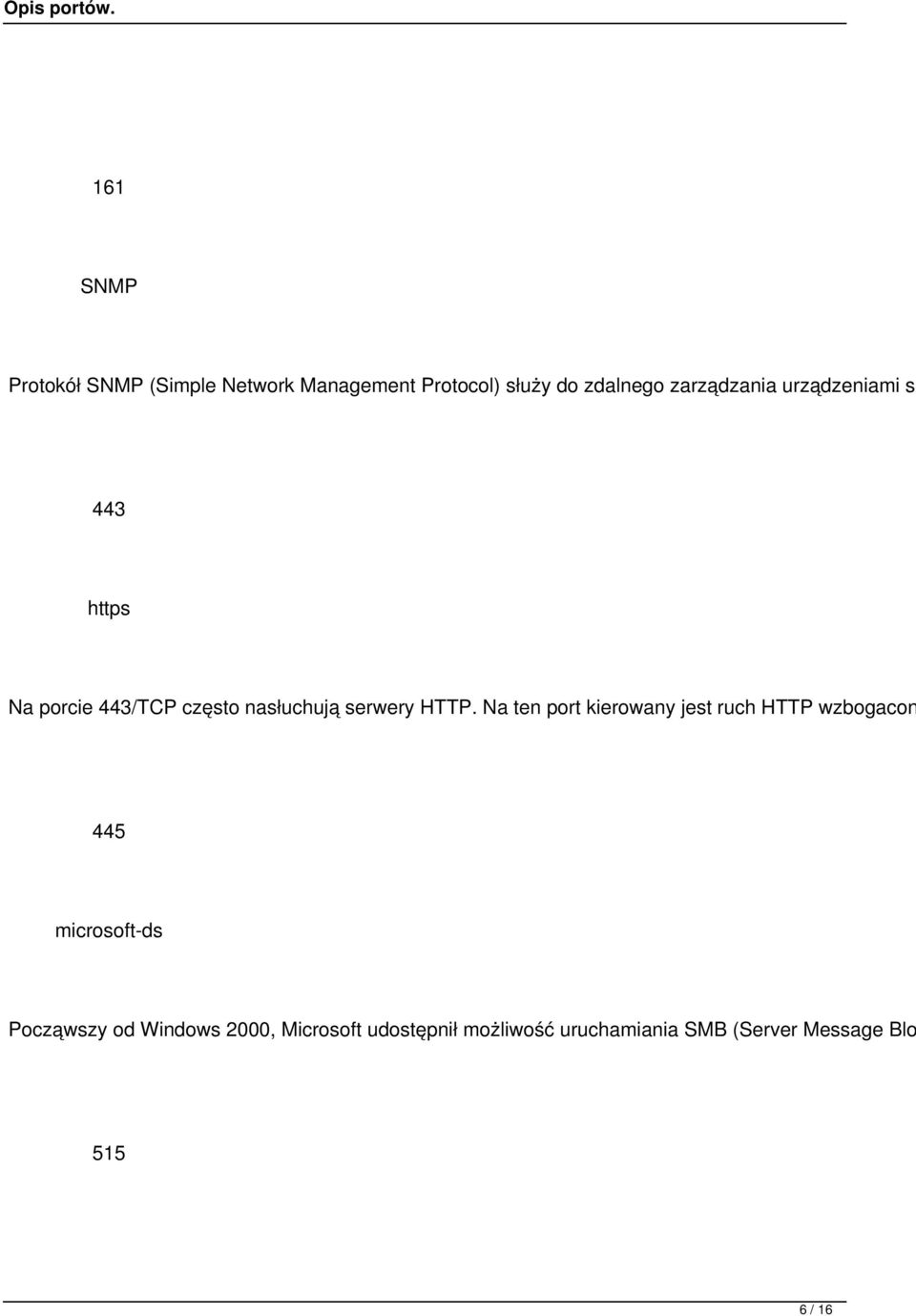 HTTP. Na ten port kierowany jest ruch HTTP wzbogacon 445 microsoft-ds Począwszy od