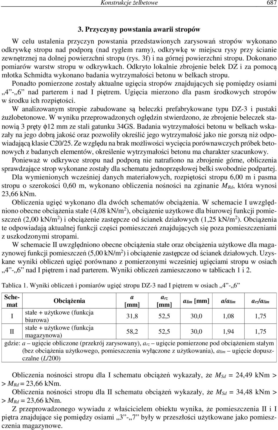 zewnętrznej na dolnej powierzchni stropu (rys. 3f) i na górnej powierzchni stropu. Dokonano pomiarów warstw stropu w odkrywkach.
