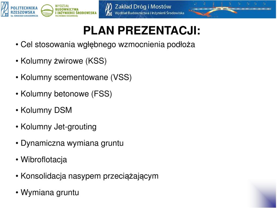 betonowe (FSS) Kolumny DSM Kolumny Jet-grouting Dynamiczna