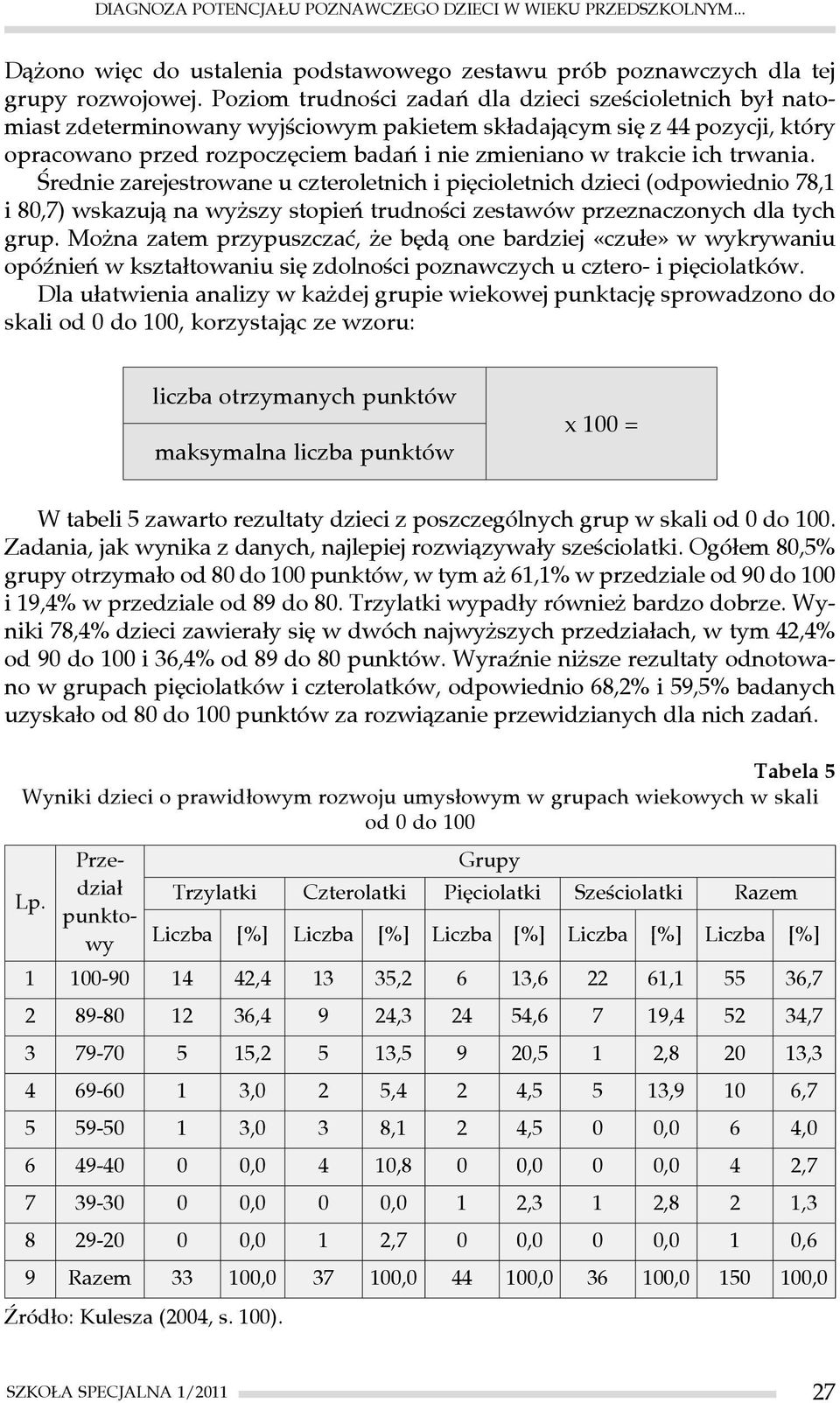 trwania. Średnie zarejestrowane u czteroletnich i pięcioletnich dzieci (odpowiednio 78,1 i 80,7) wskazują na wyższy stopień trudności zestawów przeznaczonych dla tych grup.