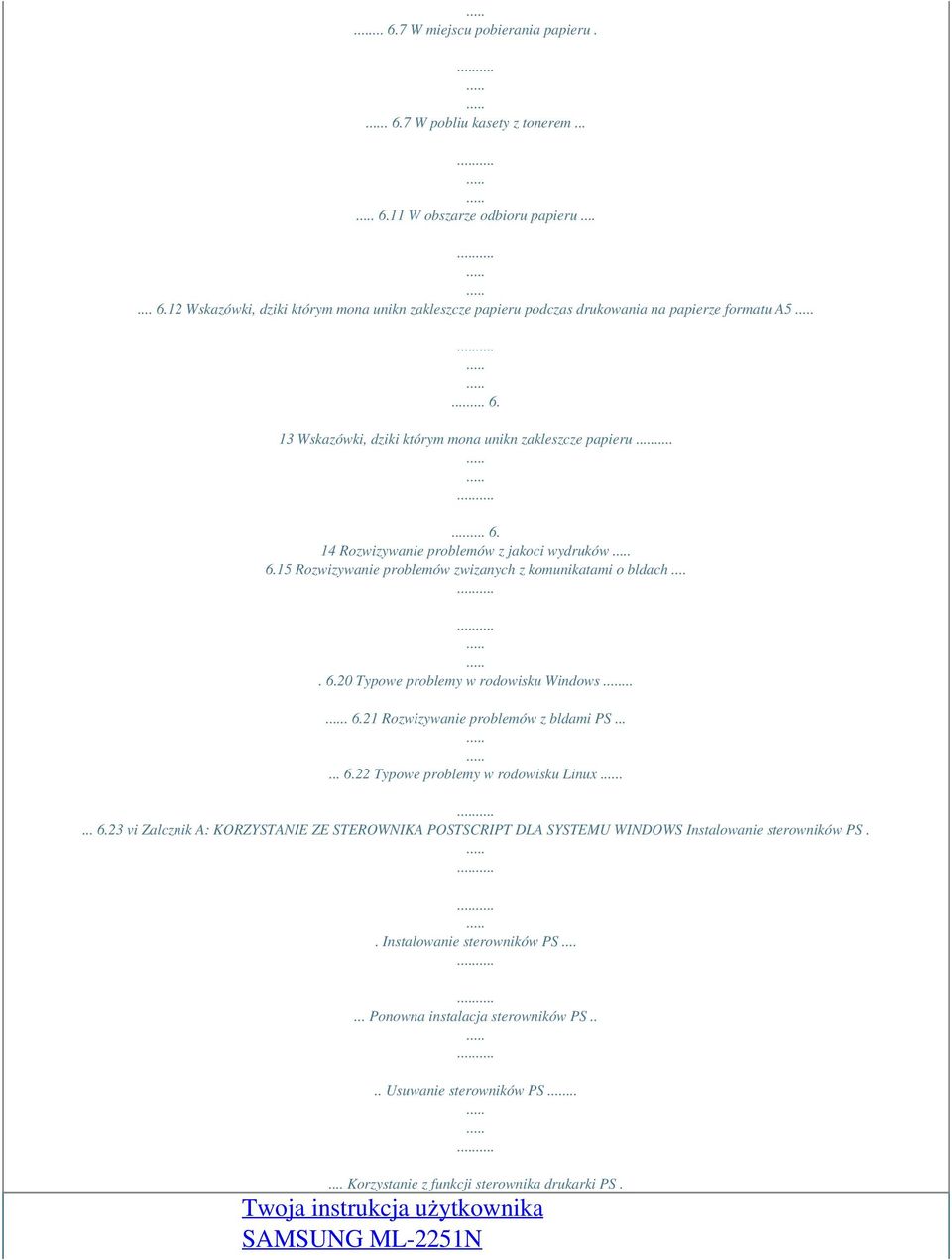 ... 6.21 Rozwizywanie problemów z bldami PS...... 6.22 Typowe problemy w rodowisku Linux.... 6.23 vi Zalcznik A: KORZYSTANIE ZE STEROWNIKA POSTSCRIPT DLA SYSTEMU WINDOWS Instalowanie sterowników PS.