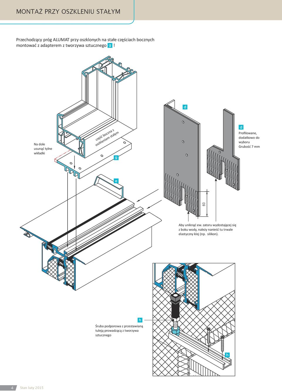 d Na dole usunąć tylne wkładki część boczna z oszkleniem stałym g d Profilowane, dodatkowo do wyboru Grubość 7 mm e
