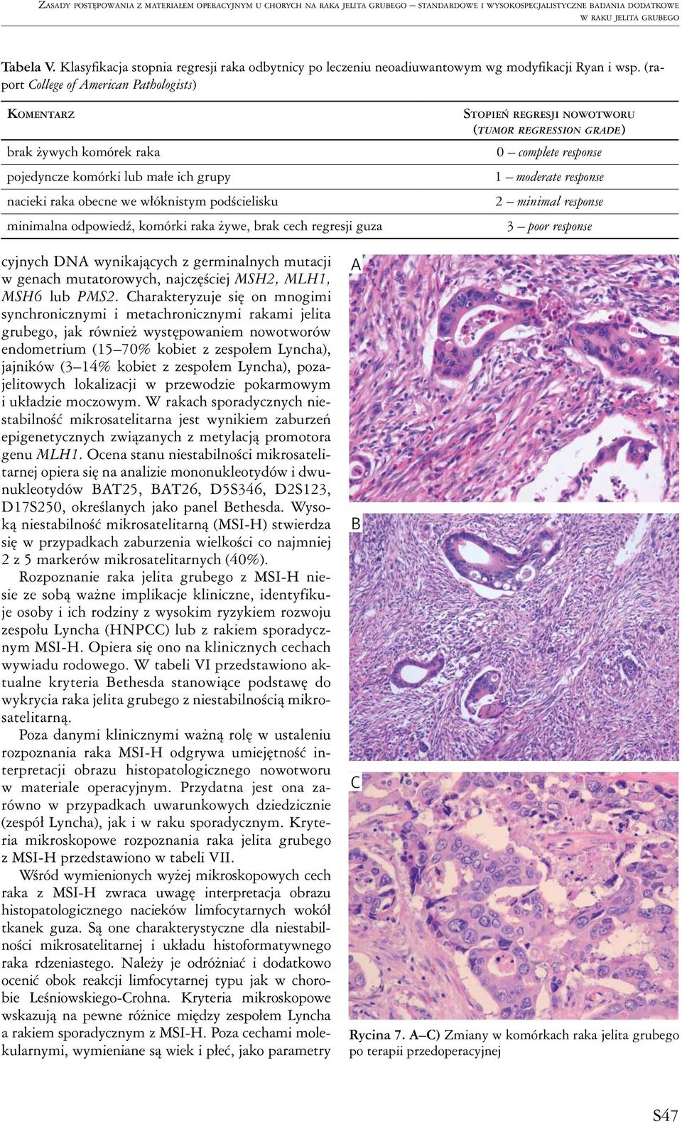 (raport College of American Pathologists) Komentarz brak żywych komórek raka pojedyncze komórki lub małe ich grupy nacieki raka obecne we włóknistym podścielisku minimalna odpowiedź, komórki raka