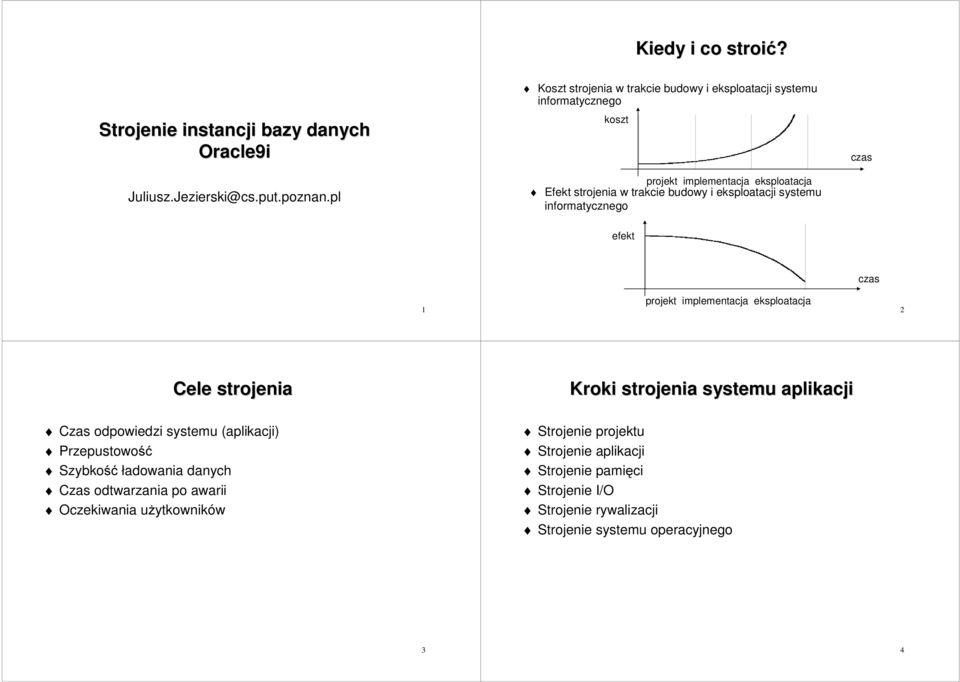 eksploatacji systemu informatycznego czas efekt czas 1 projekt implementacja eksploatacja 2 Cele strojenia Czas odpowiedzi systemu (aplikacji) Przepustowość