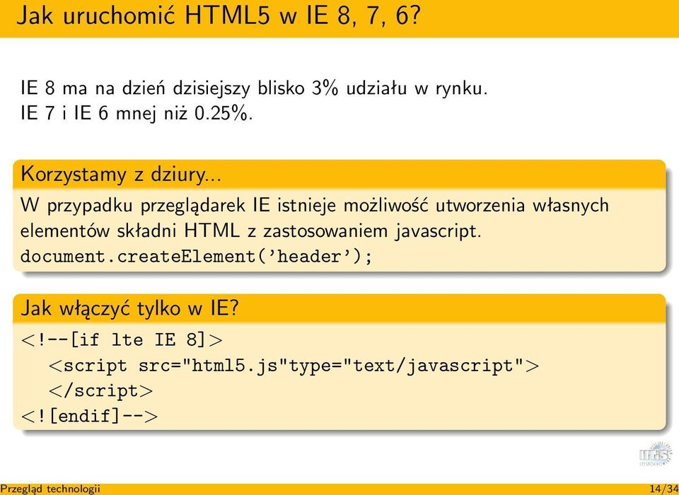 .. W przypadku przeglądarek IE istnieje możliwość utworzenia własnych elementów składni HTML z