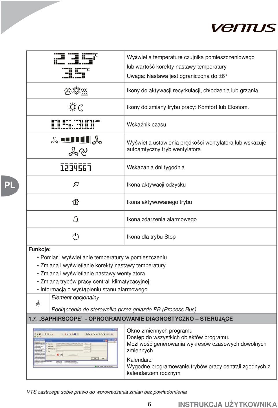 Wskaźnik czasu Wyświetla ustawienia prędkości wentylatora lub wskazuje autoamtyczny tryb wentylatora Wskazania dni tygodnia Ikona aktywacji odzysku Ikona aktywowanego trybu Ikona zdarzenia alarmowego