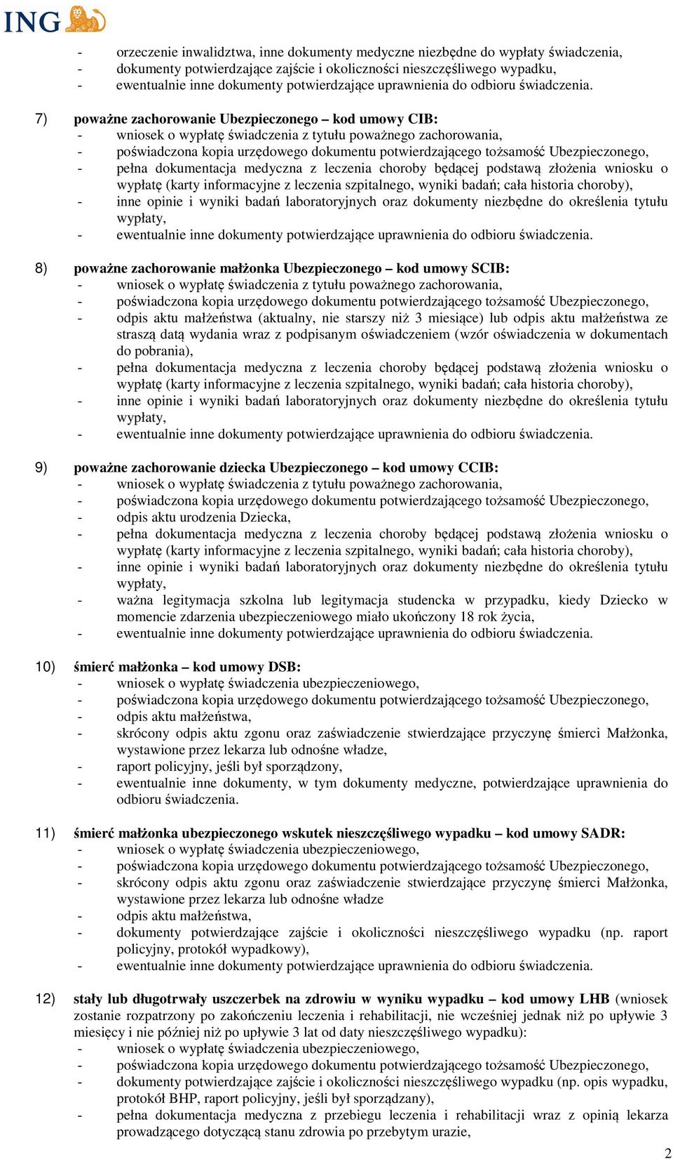 przypadku, kiedy Dziecko w momencie zdarzenia ubezpieczeniowego miało ukończony 18 rok życia, 10) śmierć małżonka kod umowy DSB: - odpis aktu małżeństwa, - skrócony odpis aktu zgonu oraz