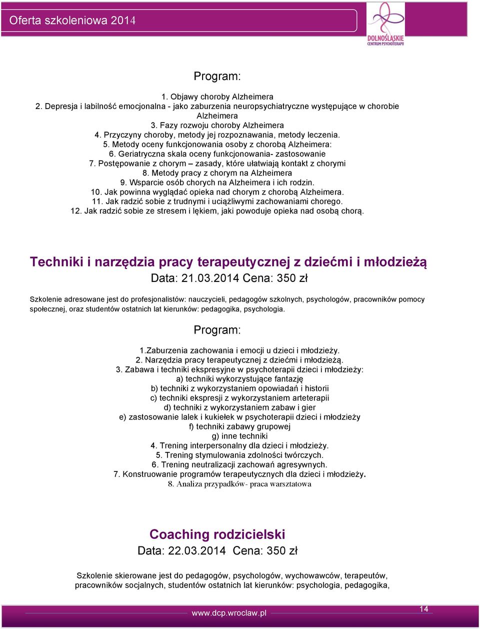 Geriatryczna skala oceny funkcjonowania- zastosowanie 7. Postępowanie z chorym zasady, które ułatwiają kontakt z chorymi 8. Metody pracy z chorym na Alzheimera 9.