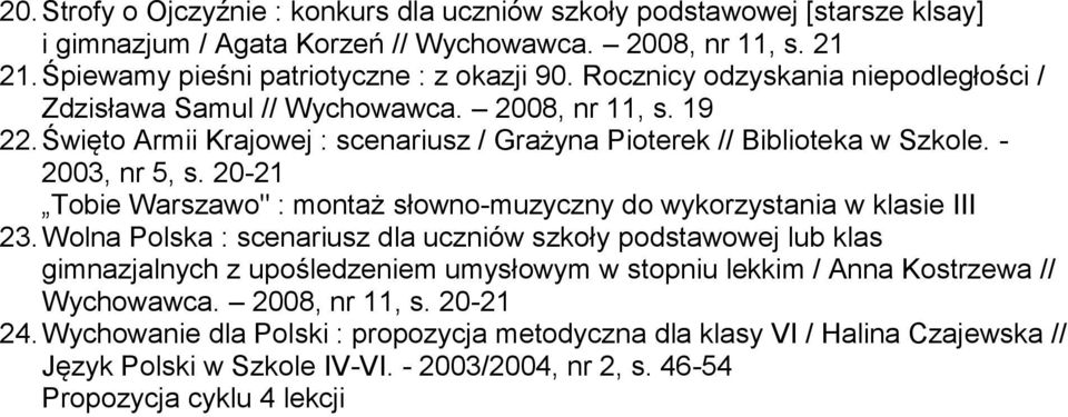 20-21 Tobie Warszawo" : montaż słowno-muzyczny do wykorzystania w klasie III 23.