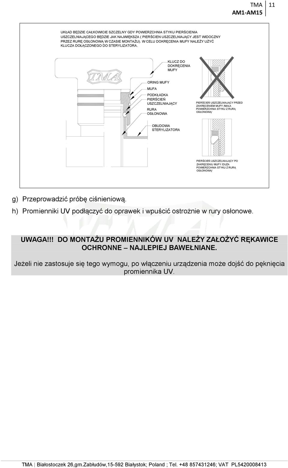 KLUCZ DO DOKRĘCENIA MUFY ORING MUFY MUFA PODKŁADKA PIERŚCIEŃ USZCZELNIAJĄCY RURA OSŁONOWA PIERŚCIEŃ USZCZELNIAJĄCY PRZED ZAKRĘCENIEM MUFY /MAŁA POWIERZCHNIA STYKU Z RURĄ OSŁONOWĄ/ OBUDOWA