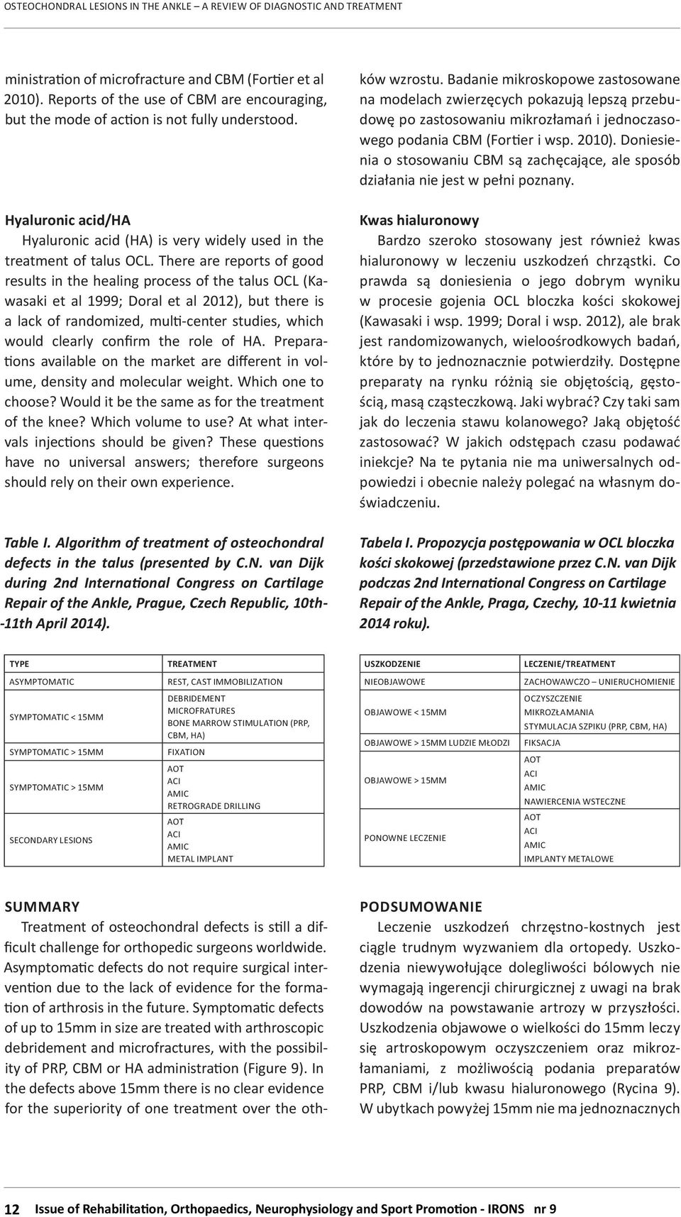 There are reports of good results in the healing process of the talus OCL (Kawasaki et al 1999; Doral et al 2012), but there is a lack of randomized, multi-center studies, which would clearly confirm