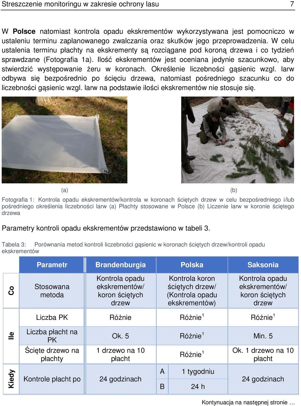 Ilość ekskrementów jest oceniana jedynie szacunkowo, aby stwierdzić występowanie żeru w koronach. Określenie liczebności gąsienic wzgl.