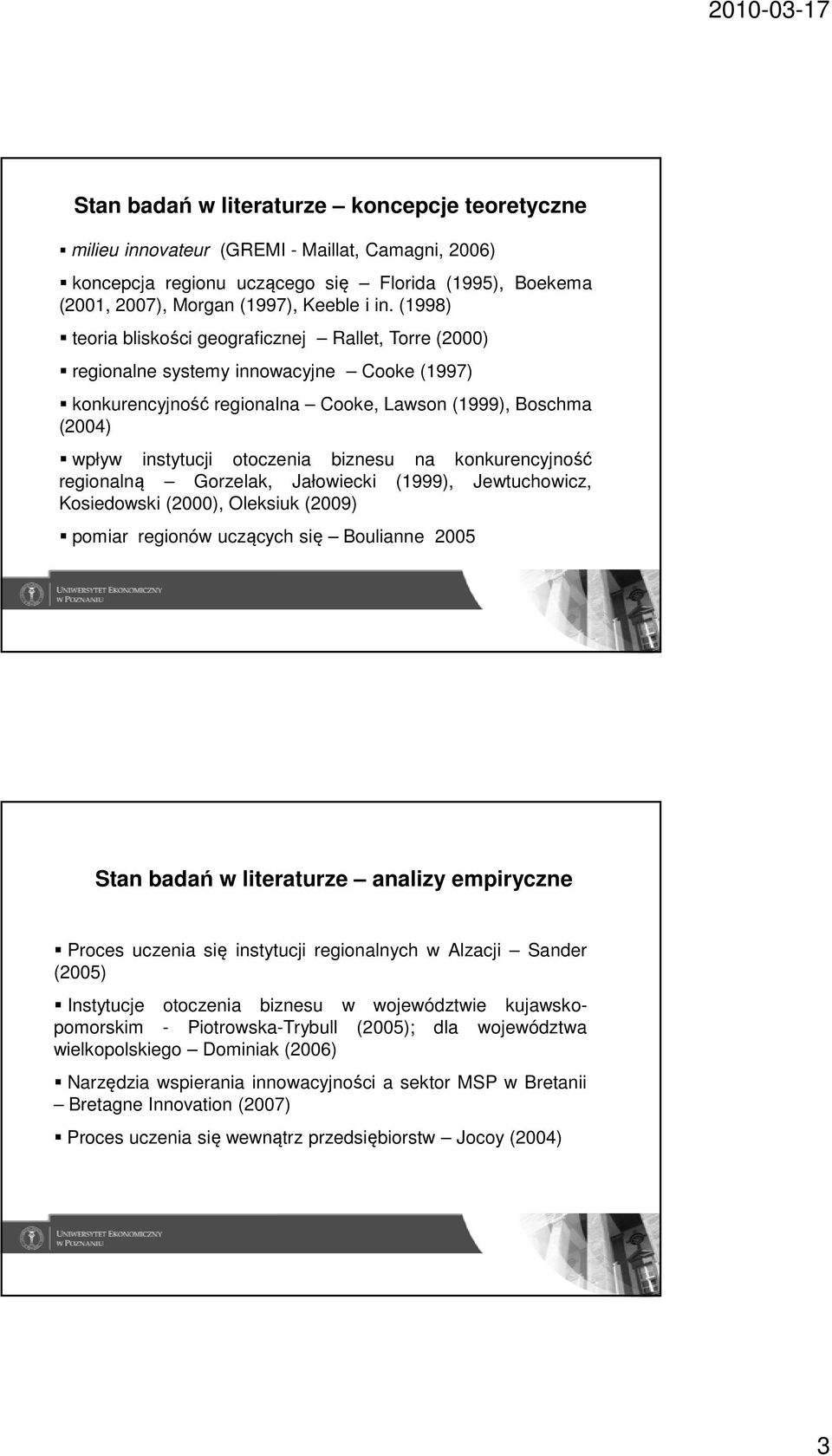 biznesu na konkurencyjność regionalną Gorzelak, Jałowiecki (1999), Jewtuchowicz, Kosiedowski (2000), Oleksiuk (2009) pomiar regionów uczących się Boulianne 2005 5 Stan badań w literaturze analizy