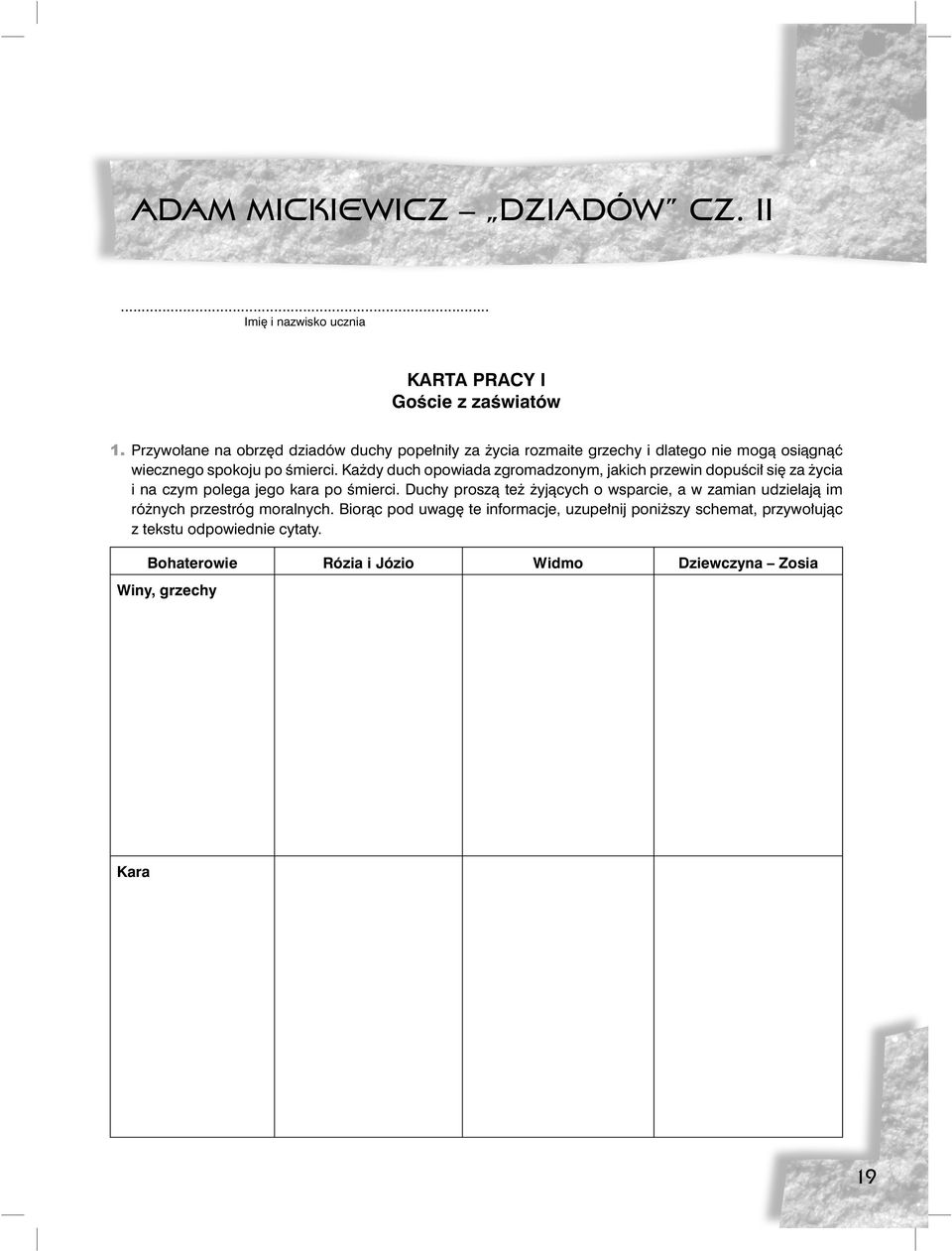Każdy duch opowiada zgromadzonym, jakich przewin dopuścił się za życia i na czym polega jego kara po śmierci.