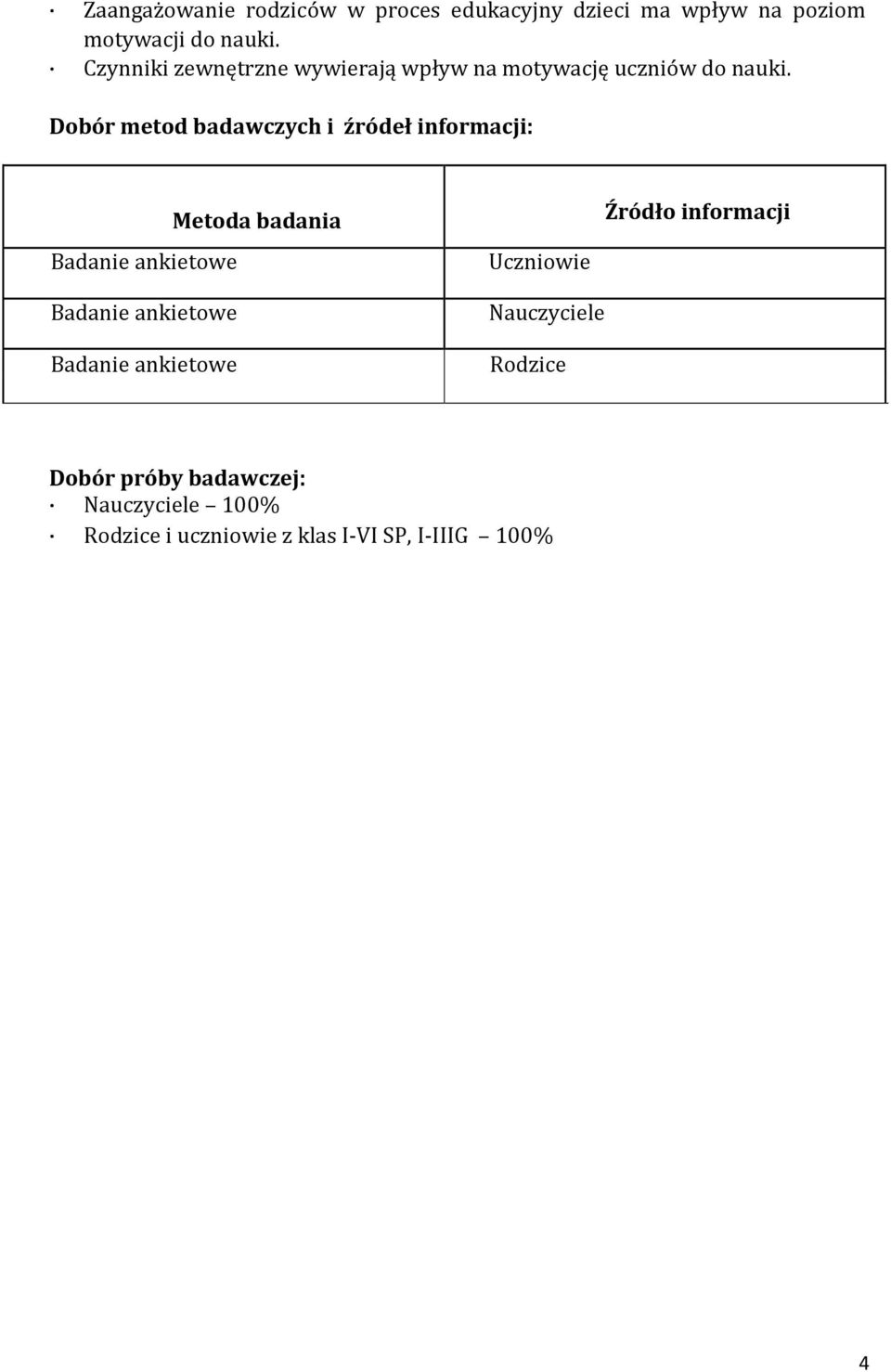 Dobór metod badawczych i źródeł informacji: Metoda badania Badanie ankietowe Badanie ankietowe