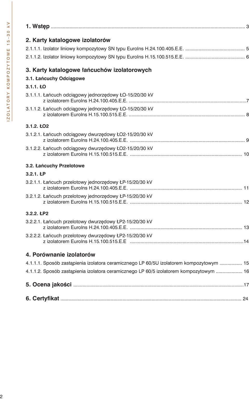 E.E.... 8 3.1.2. O2 3.1.2.1. aƒcuch odciàgowy dwurz dowy O2-15/20/30 kv z izolatorem EuroIns H.24.100.405.E.E.... 9 3.1.2.2. aƒcuch odciàgowy dwurz dowy O2-15/20/30 kv z izolatorem EuroIns H.15.100.515.