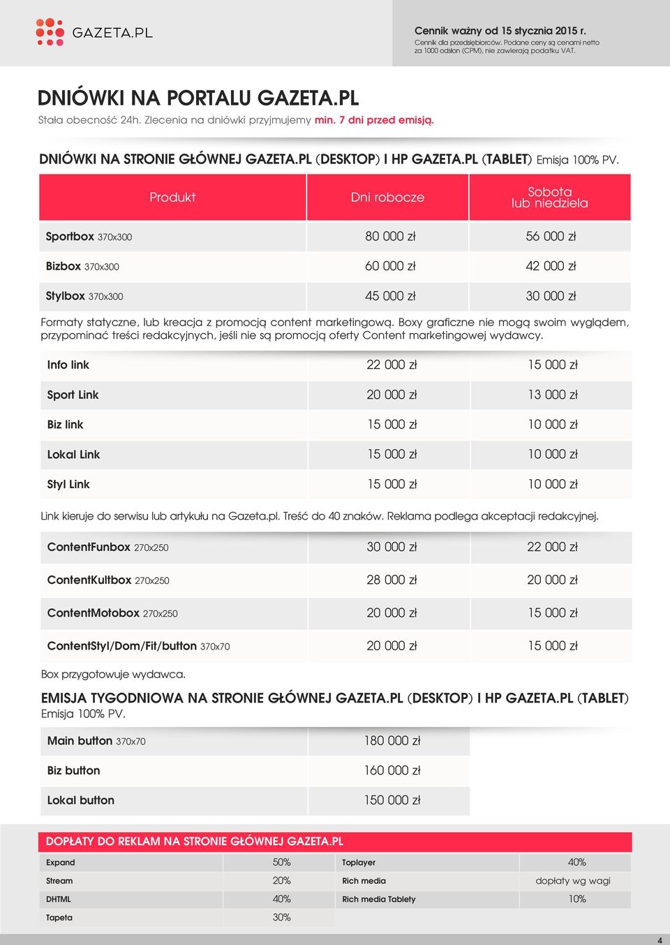 marketingową. Boxy graficzne nie mogą swoim wyglądem, przypominać treści redakcyjnych, jeśli nie są promocją oferty Content marketingowej wydawcy.