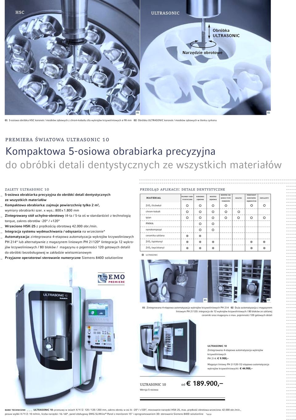 aplikacji: detale dentystyczne _ 5-osiowa obrabiarka precyzyjna do obróbki detali dentystycznych mostki zębowe podstawy ze wszystkich materiałów typu kratki mostków implanty materiał plomby