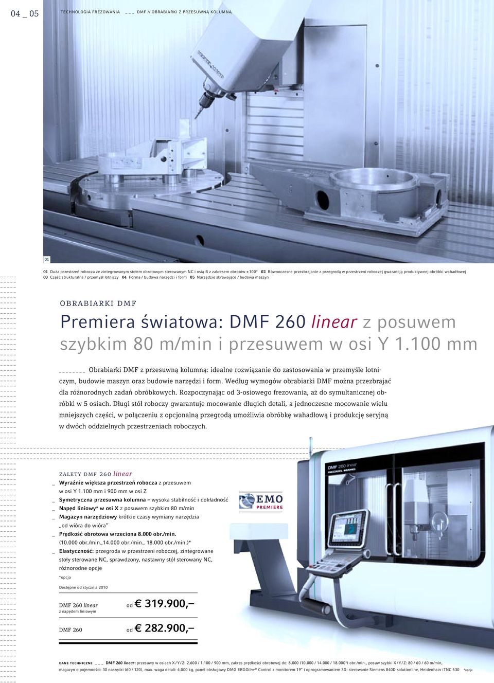 maszyn obrabiarki dmf Premiera światowa: DMF 260 linear z posuwem szybkim 80 m/min i przesuwem w osi Y 1.