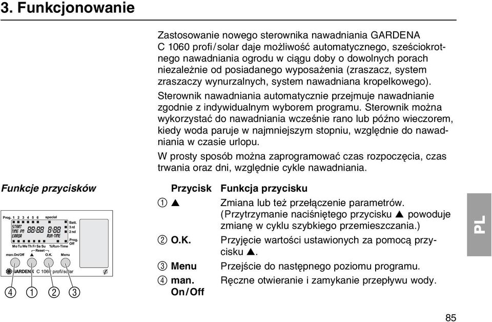 Sterownik nawadniania automatycznie przejmuje nawadnianie zgodnie z indywidualnym wyborem programu.