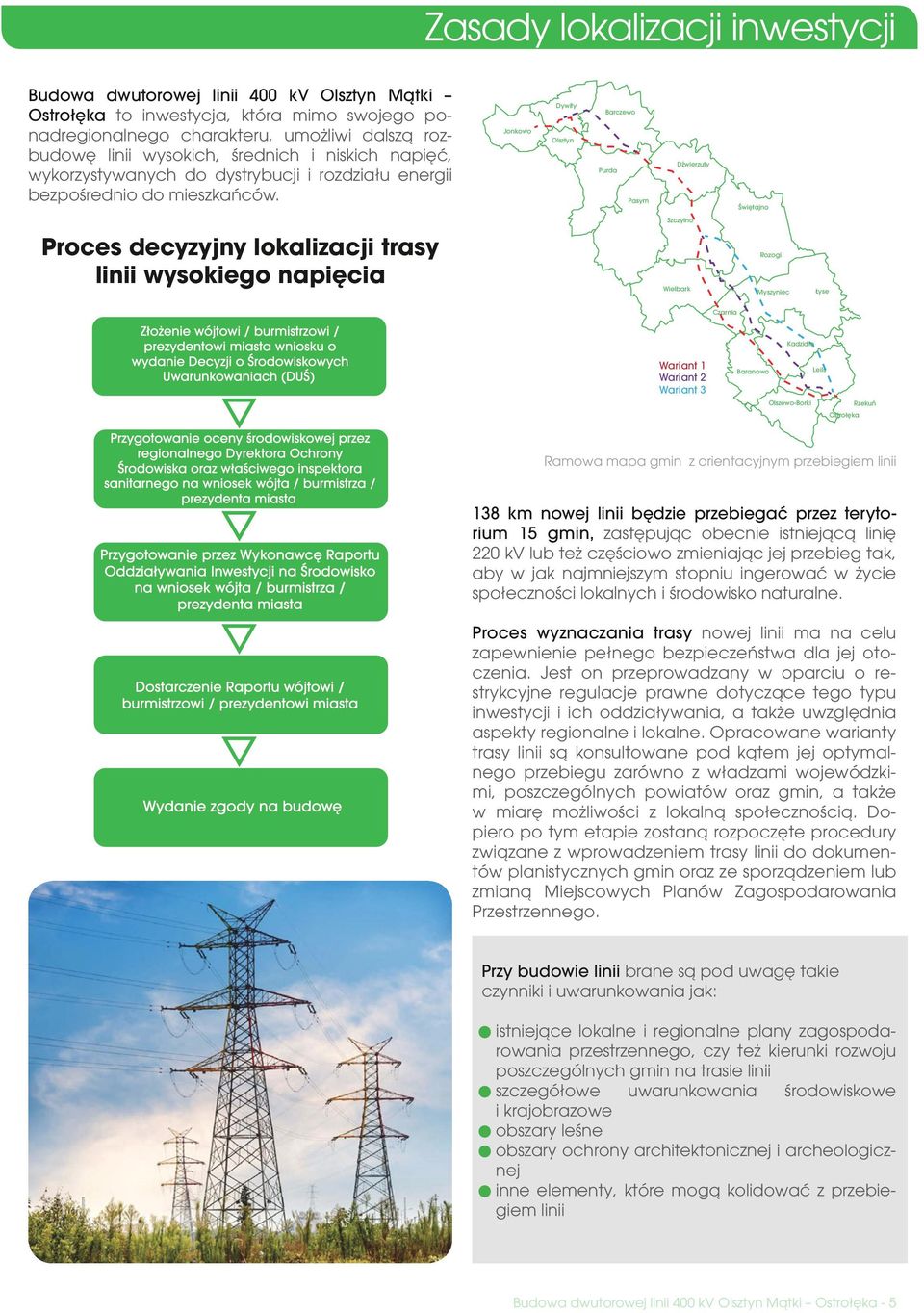 Jonkowo Dywity Olsztyn Barczewo Purda Pasym Dźwierzuty Świętajno Szczytno Proces decyzyjny lokalizacji trasy linii wysokiego napięcia Wielbark Rozogi Myszyniec Łyse Czarnia Kadzidło Wariant 1 Wariant