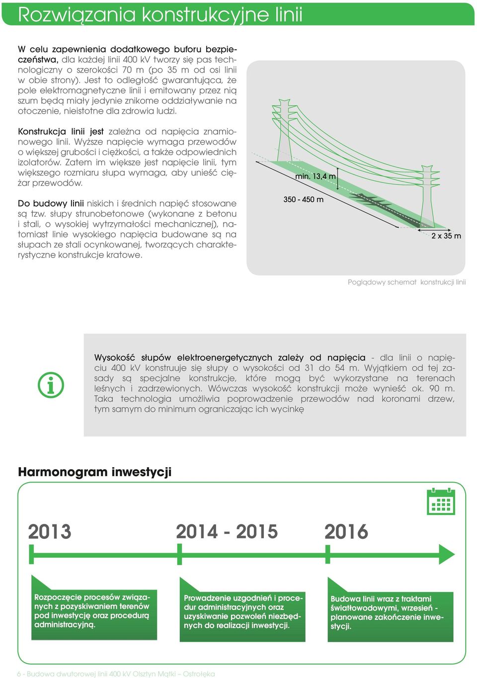 Konstrukcja linii jest zależna od napięcia znamionowego linii. Wyższe napięcie wymaga przewodów o większej grubości i ciężkości, a także odpowiednich izolatorów.