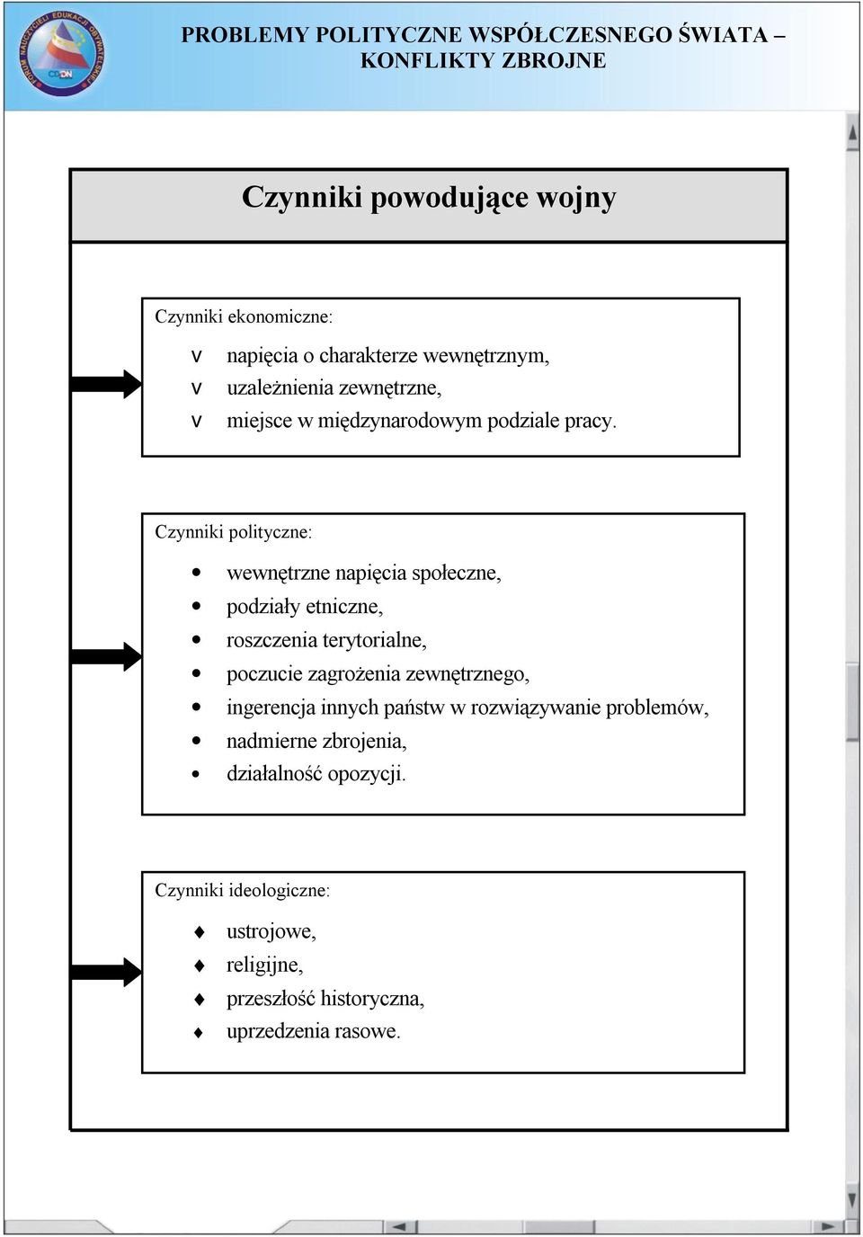 Czynniki polityczne: wewnętrzne napięcia społeczne, podziały etniczne, roszczenia terytorialne, poczucie zagrożenia