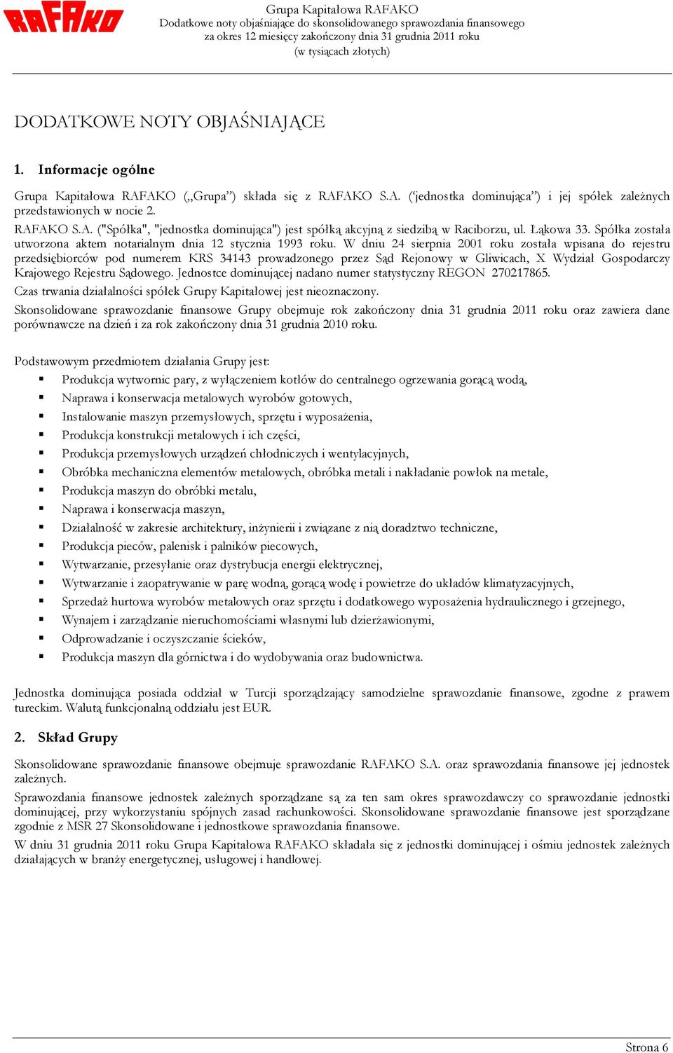 W dniu 24 sierpnia 2001 roku została wpisana do rejestru przedsiębiorców pod numerem KRS 34143 prowadzonego przez Sąd Rejonowy w Gliwicach, X Wydział Gospodarczy Krajowego Rejestru Sądowego.