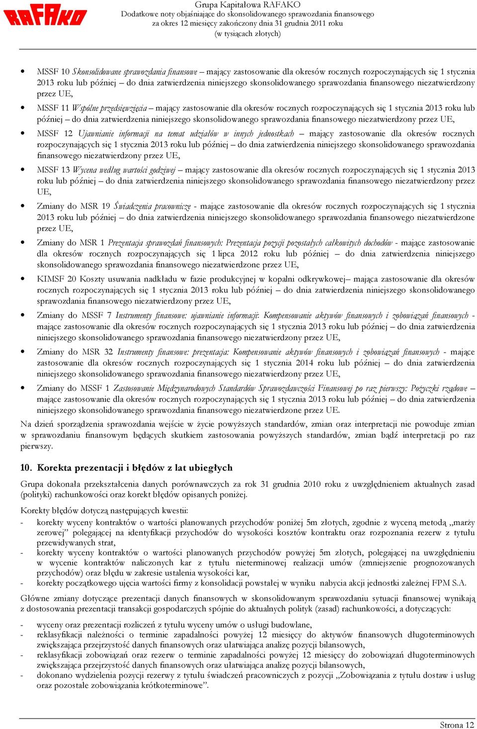 dnia zatwierdzenia niniejszego skonsolidowanego sprawozdania finansowego niezatwierdzony przez UE, MSSF 12 Ujawnianie informacji na temat udziałów w innych jednostkach mający zastosowanie dla okresów