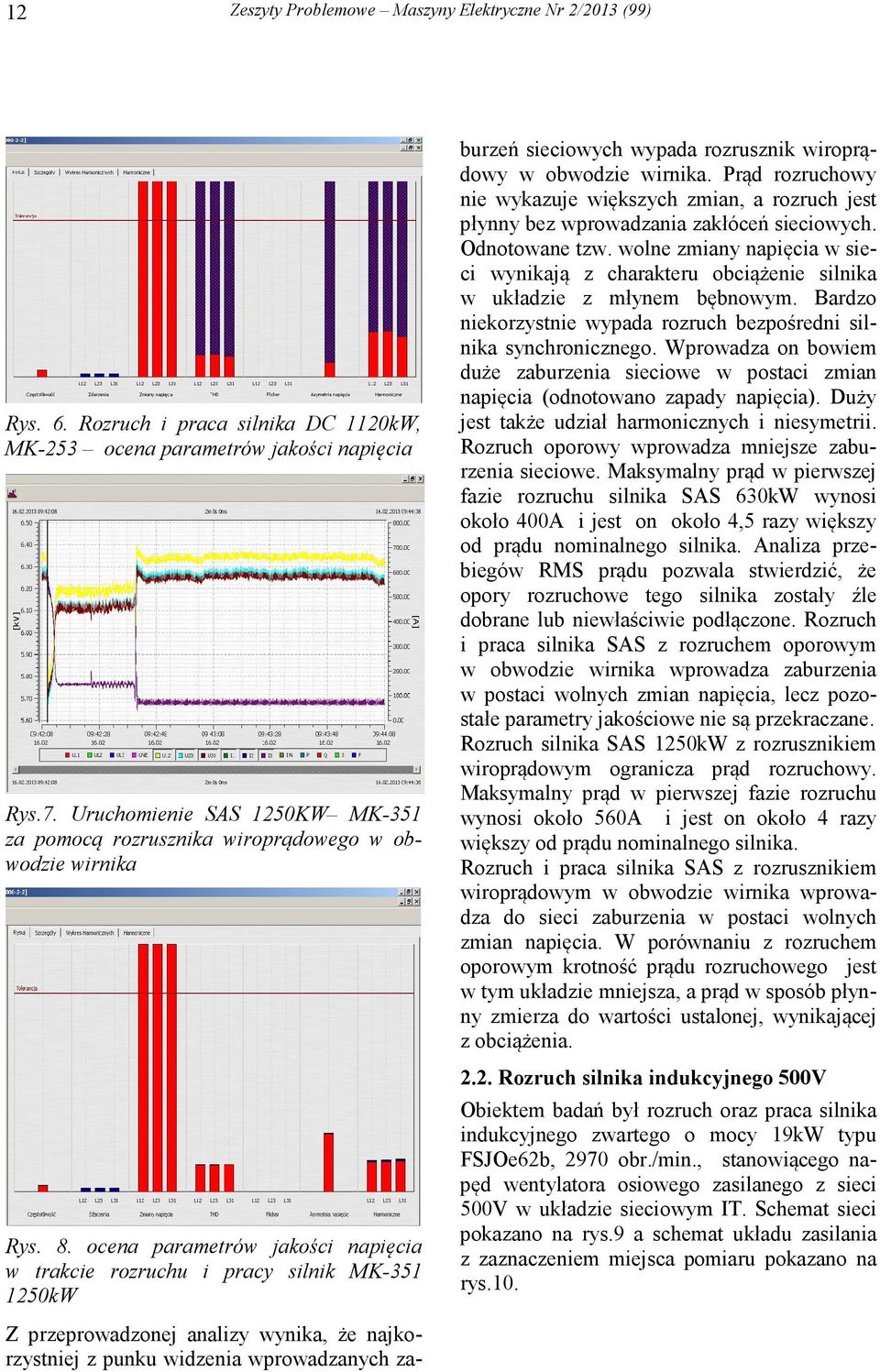 ocena parametrów jakości napięcia w trakcie rozruchu i pracy silnik MK-351 1250kW Z przeprowadzonej analizy wynika, że najkorzystniej z punku widzenia wprowadzanych zaburzeń sieciowych wypada