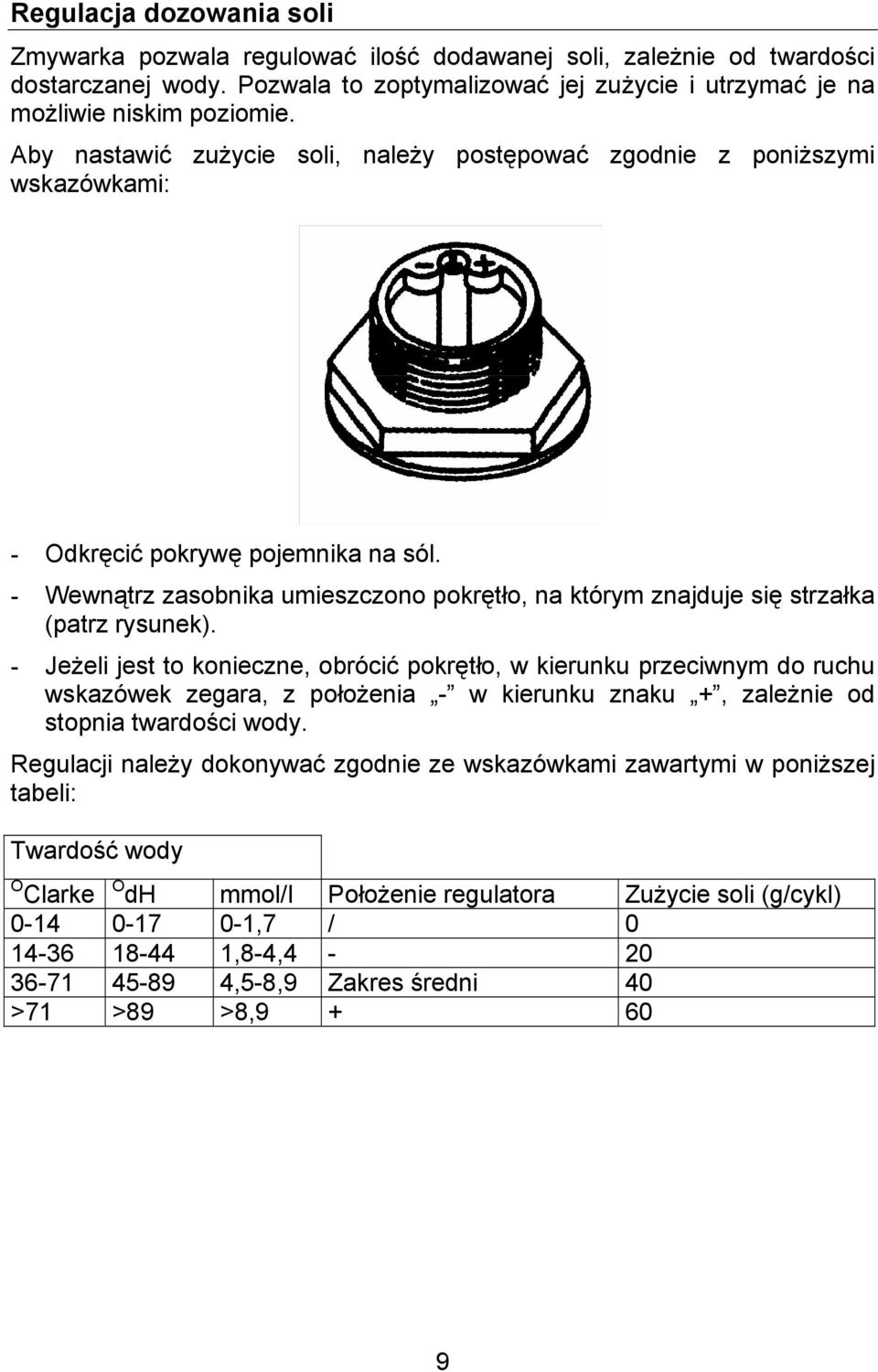 - Wewnątrz zasobnika umieszczono pokrętło, na którym znajduje się strzałka (patrz rysunek).